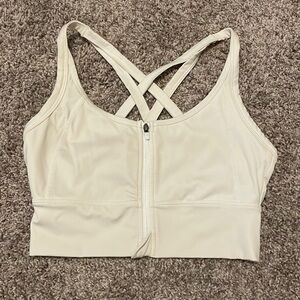 Balance athletica Strappy zipper cream white bra xs
